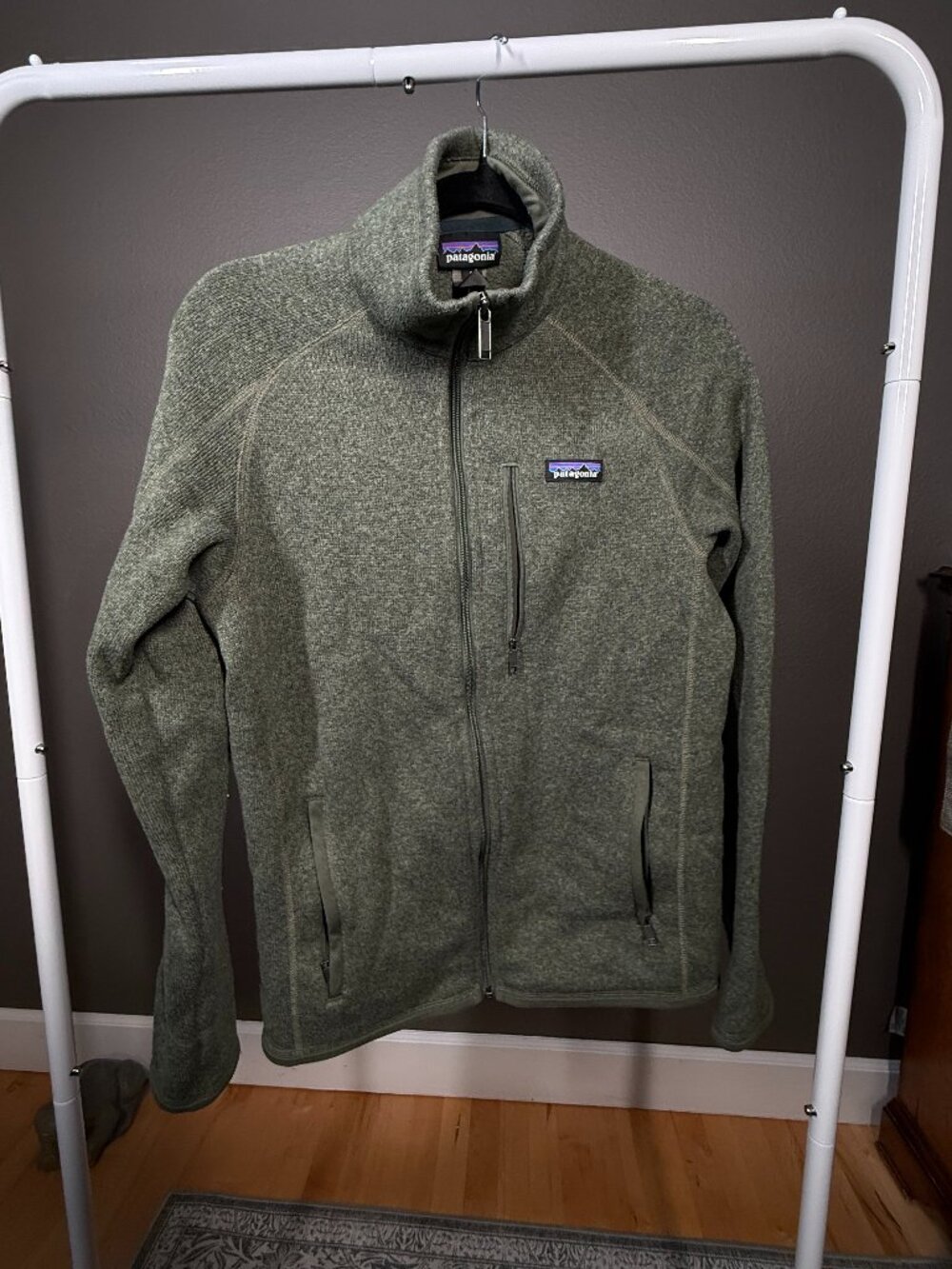 Patagonia Sweater Mens Small Olive Heathered Fleece Lined Long Sleeve Full Zip